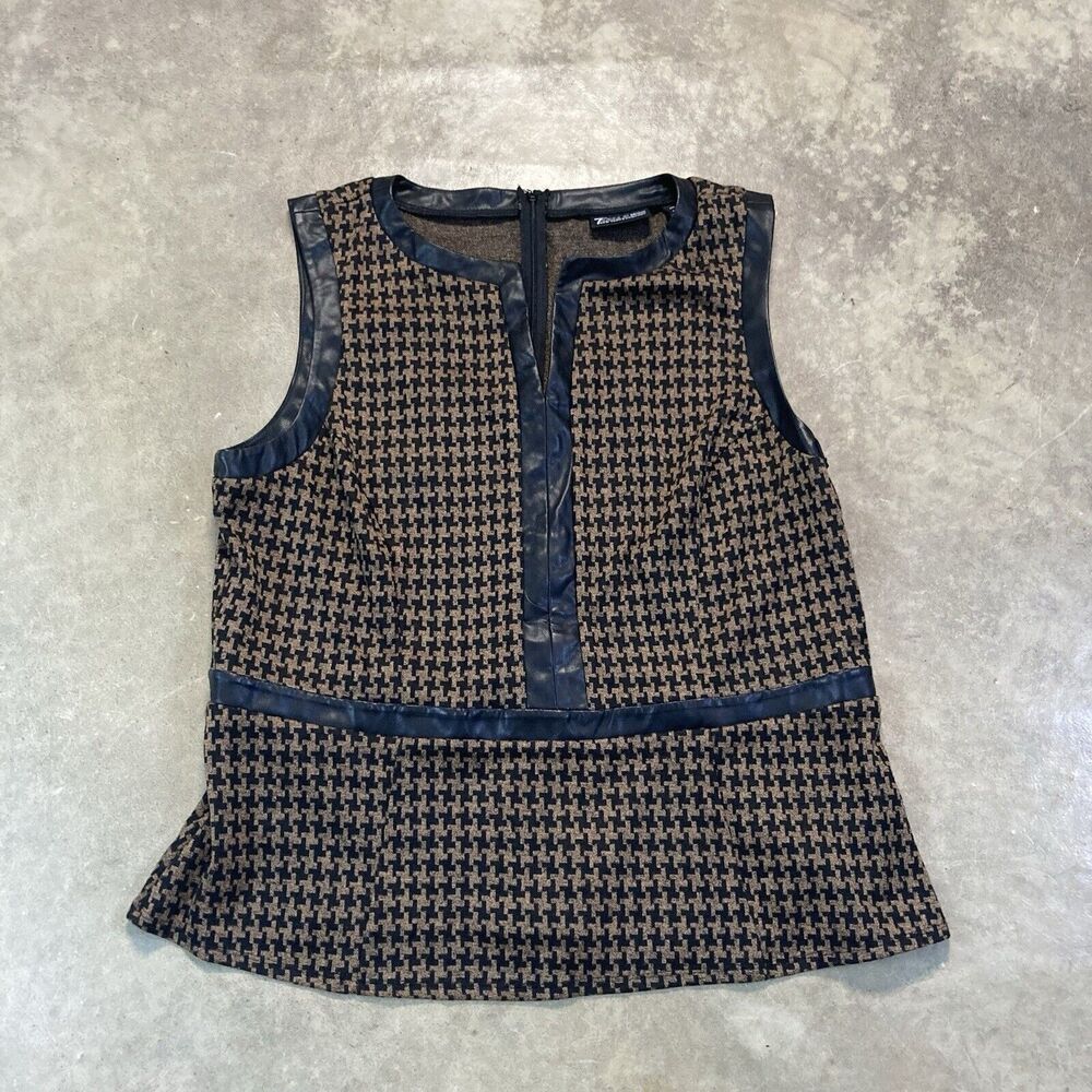 7Th Avenue NYC Shirt Womens XXL Houndstooth Sleeveless Brown Black Office Knit